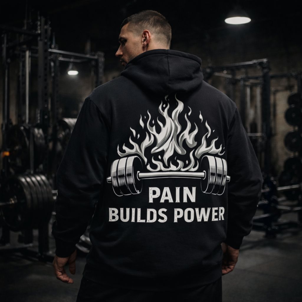 PAIN BULIDS POWER PREMIUIM HOODIE (BACKPRINT)